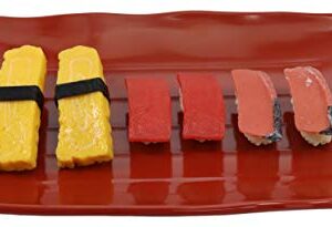 Ebros Large Red And Black Melamine Irregular Design Serving Plate or Dish With Ridges 11.25" Long Restaurant Supply For Japanese Yakitori Skewers Appetizers Teriyaki Sushi Sashimi Dinner Platter (1)