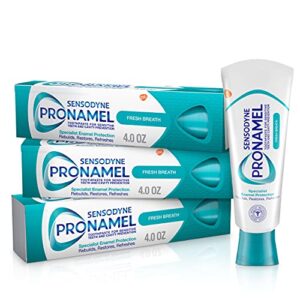 sensodyne pronamel fresh breath enamel toothpaste for sensitive teeth, to reharden and strengthen enamel, fresh wave - 4 ounces (pack of 3)