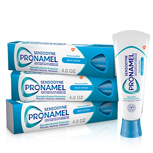 Sensodyne Pronamel Multi-Action SLS Free Toothpaste for Sensitive Teeth, to Reharden and Strengthen Enamel, Cleansing Mint - 4 Ounces (Pack of 3)