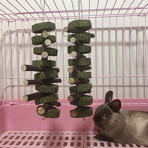 Tfwadmx 3 Pcs Rabbit Chew Toys Natural Timothy Grass Balls Rabbit Organic Apple Wood Sticks Improves Dental Health for Chinchilla Rat Guinea Pig Hamsters Gerbil