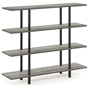 furinno turn-n-tube 4-tier wide display shelf, french oak grey/black