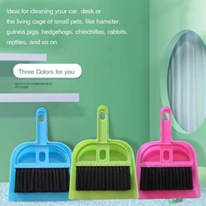 SEIS 3 Pack Hamster Mini Dustpan and Broom Set Guinea Pig Classical Besom Chinchillas Sweeper Cavy Cage Clean Hedgehogs Scooper for Small Animal (Blue)