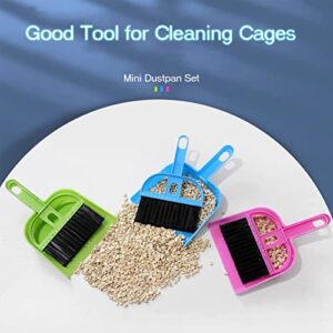 SEIS 3 Pack Hamster Mini Dustpan and Broom Set Guinea Pig Classical Besom Chinchillas Sweeper Cavy Cage Clean Hedgehogs Scooper for Small Animal (Blue)