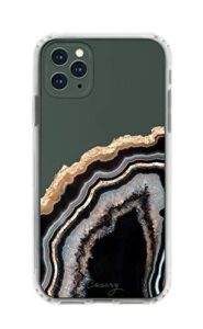 casery iphone case designed for the apple iphone 11 pro, black & gold agate (exotic marble)- matte finish - military grade protection - drop tested - protective slim clear case