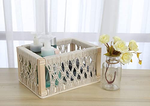 Macrame Storage Baskets for Shelves and Closet, Boho Decorative Boxes for Home Decor, Perfect Pampas Grass Holder at Living Room(White, Set of 3)