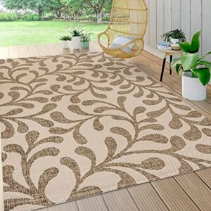 jonathan y smb117a-3 vine all over indoor outdoor area-rug bohemian coastal easy-cleaning bedroom kitchen backyard patio non shedding, 3 x 5, brown/beige