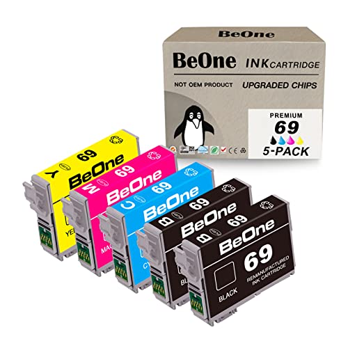 BeOne T69 Ink Cartridges Remanufactured Replacement for Epson 69 T069 5-Pack to Use with Stylus NX100 NX110 NX215 NX300 NX400 NX415 NX510 NX515 Workforce 30 40 310 500 600 610 615 (2BK 1C 1M 1Y)