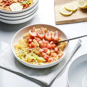 Selamica Ceramic 7.8 inch pasta bowls, 26 Ounce large porcelain salad soup bowls, dishwasher microwave safe, set of 6(White)