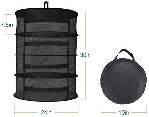 Herb Drying Rack Net Dryer 4 Layer 2ft Black W Zippers Mesh Hydroponics Mesh Collapsible Hanging Dryer Net Lights Carrying Case Indoor & Outdoor