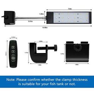 MingDak Fish Tank Clip on Light with Inline Timer, Clamp Aquarium Light with White & Blue LEDs, 3 Lighting Modes, Dimmable, 7W, 18 LEDs