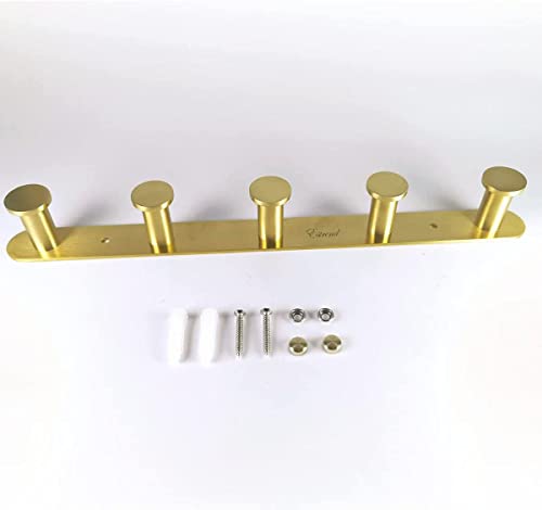 Estrend Brushed Gold Coat Rack Wall Mount Coat Hook Rail Towel Rack with 5 Heavy Duty Hooks for Entryway, Foyer, Hallway, Bathroom, Bedroom