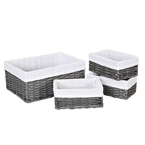 HOSROOME Handmade Wicker Baskets for Organizing Storage Basket Set Woven Decorative Organizing Nesting Baskets for Bedroom Bathroom(Set of 4,Grey)