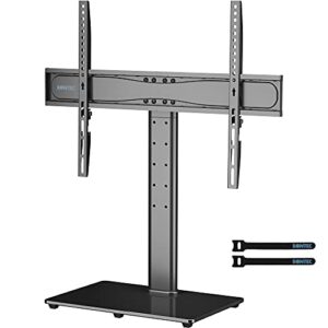 universal tv stand base, table top stand for 32-65 inch lcd led oled tvs, height adjustable tv mount stand with glass base holds up to 99lbs, max.vesa 600x400mm