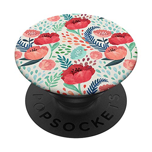 Red Poppy Watercolor Fine Art Floral Pattern Pink Mint Green PopSockets PopGrip: Swappable Grip for Phones & Tablets