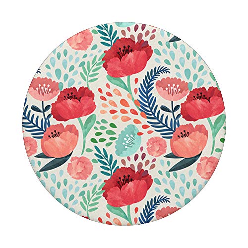 Red Poppy Watercolor Fine Art Floral Pattern Pink Mint Green PopSockets PopGrip: Swappable Grip for Phones & Tablets