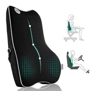 newgam lumbar support pillow,pure memory foam back cushion orthopedic backrest with breathable 3d mesh for car seat,office chair,computer chair,wheelchair and recliner.ergonomic design (grey edge)