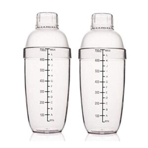 plastic shaker cocktail 700cc / 24 oz drink mixer with marks clear milk tea wine shaker bar mixing tool (24oz *2)