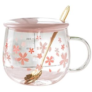zragek sakura cup, creative sakura mug, cute heat-resistant cup, transparent cup, borosilicate glass coffee cup,gift(color : pink b, size : 3 piece set)