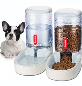 xingcheng-sport 2 in 1 pets feeder automatic cat feeder and water dispenser for small medium big dogs cats big capacity 3.8l (light gray)
