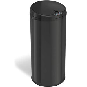 itouchless 13 gallon touchless sensor trash can with odor filter, round black steel garbage bin, perfect for home, kitchen, office