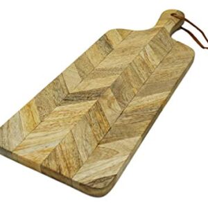Mango Wood Mosaic Cutting Board Small With Leather Loop | Rustic Modern Design Serving Platter by Alchemade