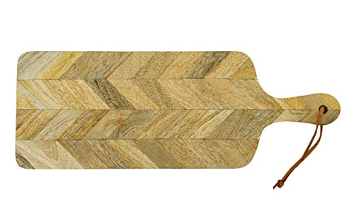 Mango Wood Mosaic Cutting Board Small With Leather Loop | Rustic Modern Design Serving Platter by Alchemade