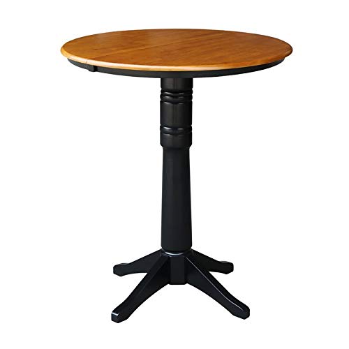 International Concepts 36" Round Top Pedestal Table with 12" Leaf-40.9" H-Dining, Counter, or Bar Height, Black/Cherry