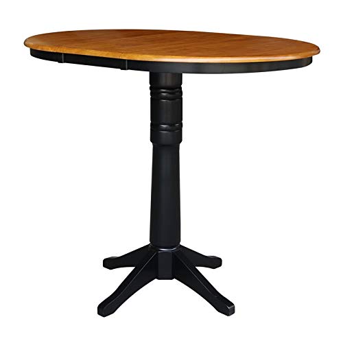 International Concepts 36" Round Top Pedestal Table with 12" Leaf-40.9" H-Dining, Counter, or Bar Height, Black/Cherry