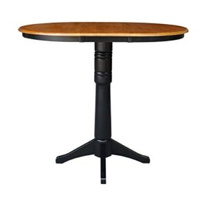 International Concepts 36" Round Top Pedestal Table with 12" Leaf-40.9" H-Dining, Counter, or Bar Height, Black/Cherry
