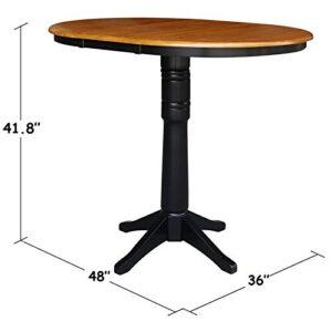 International Concepts 36" Round Top Pedestal Table with 12" Leaf-40.9" H-Dining, Counter, or Bar Height, Black/Cherry