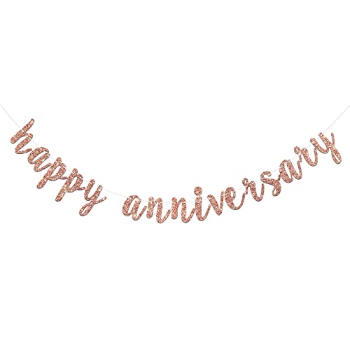 Happy Anniversary Banner for Birthday/Wedding Anniversary/Retirement Anniversary Party Decoration Supplies (Rose Gold Glitter)