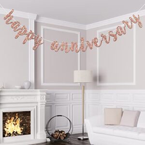 Happy Anniversary Banner for Birthday/Wedding Anniversary/Retirement Anniversary Party Decoration Supplies (Rose Gold Glitter)