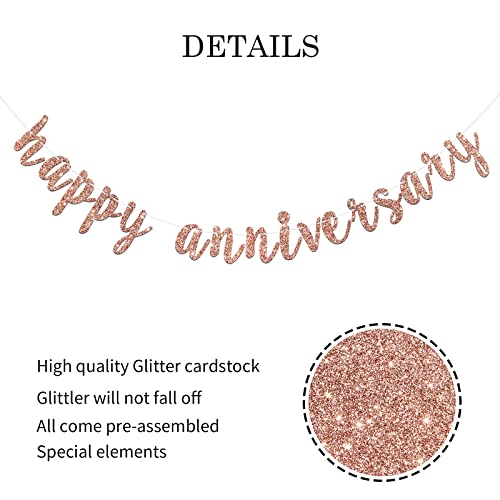 Happy Anniversary Banner for Birthday/Wedding Anniversary/Retirement Anniversary Party Decoration Supplies (Rose Gold Glitter)