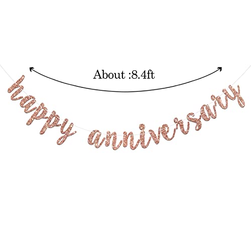 Happy Anniversary Banner for Birthday/Wedding Anniversary/Retirement Anniversary Party Decoration Supplies (Rose Gold Glitter)