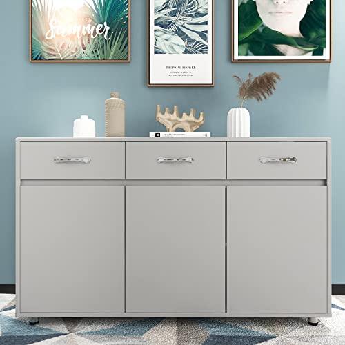 GLCHQ Storage Drawer File Cabinet nightstand Side Cabinet Entryway Console Side Tableswith Three Drawers and Three Doors for Office or Living Room Kitchen Room (Three Doors, Grey)