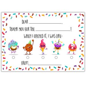 kids fill in the blank thank you postcards - 25 card set - fun gender neutral thank you notes for boys or girls