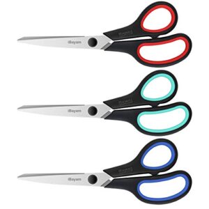 scissors all purpose, ibayam 8" heavy duty scissors bulk 3-pack, 2.5mm thickness ultra sharp blade shears with comfort-grip handles for office home school sewing fabric craft supplies, right/left hand