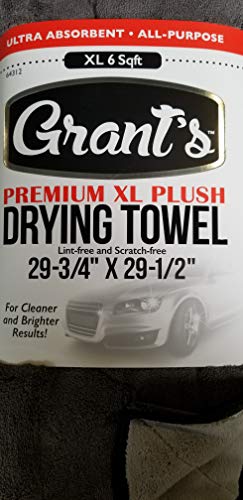 Grant's Premium XL Plush Drying Towel (6 Square Feet) 29-3/4" x 29-1/2" - Ultra Absorbent All-Purpose Lint-Free Scratch-Free Microfiber