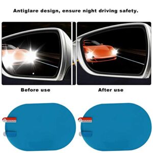 Qiilu 2 Pieces Car Rearview Mirror Film, Rainproof Waterproof Mirror Film Anti Fog Film Blind Spot Mirror for Car Rear View Mirrors Side Windows Oval 100 x 150mm