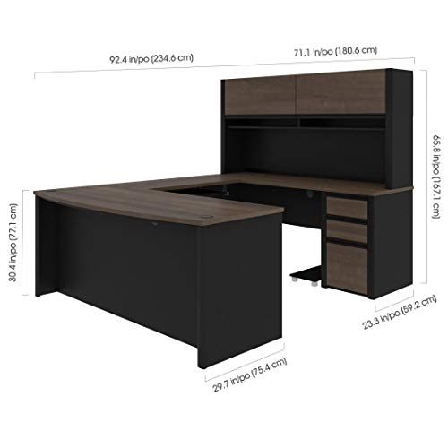 Bestar Connexion U-Shaped Executive Desk with Pedestal and Hutch, 72W, Antigua & Black