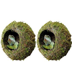 kathson 2pcs 6" reptile moss cave hide for humidity,mossy hideout for turtle crested gecko spider lizard frog chameleon