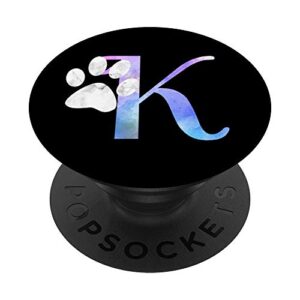 letter k watercolor cat, dog paw monogram, initial k popsockets popgrip: swappable grip for phones & tablets