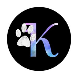 Letter K watercolor cat, dog paw monogram, initial K PopSockets PopGrip: Swappable Grip for Phones & Tablets