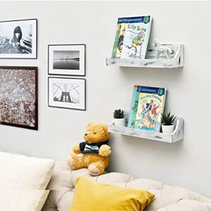 WELLAND Wood Floating Nursery Shelves, Rustic Kids Floating Shelves, Wall Mount Kids Bookshelf Set of 2 White | 15.75" W x 3.5" D x 3.9" H