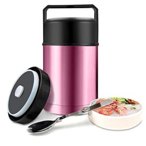 food jar wide mouth for hot food,304 stainless steel leak proof double wall vacuum insulated soup container with handle lid,27 oz bpa free thermos lunch box for kids adults (pink)