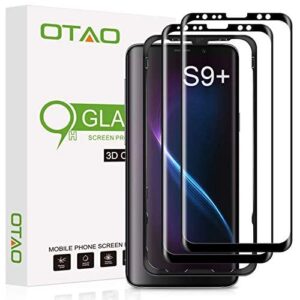 otao galaxy s9 plus screen protector tempered glass (2 pack), 3d curved dot matrix [full screen coverage] glass screen protector for samsung galaxy s 9 plus with installation tray [case friendly]