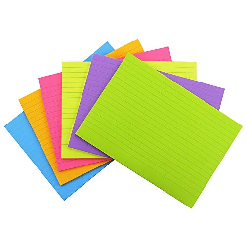 Early Buy Lined Sticky Notes with Lines 8x6 Self-Stick Notes 6 Bright Color 6 Pads, 45 Sheets/Pad