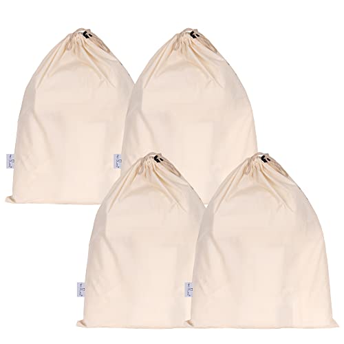 Food Grade Cotton Fabric Bags 4-Pack Reusable - Organic Storage Bulk Bags - Produce Drawstring Muslin Bags - Reusable Natural Cloth Flour Sack Bags - Grain Bags -19 x 16 inches