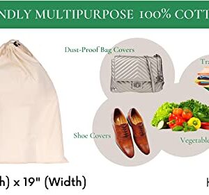 Food Grade Cotton Fabric Bags 4-Pack Reusable - Organic Storage Bulk Bags - Produce Drawstring Muslin Bags - Reusable Natural Cloth Flour Sack Bags - Grain Bags -19 x 16 inches