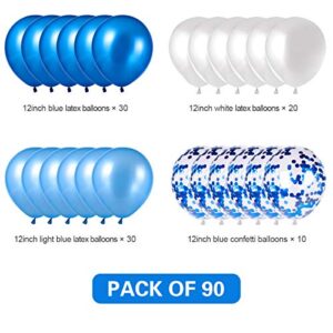 Blue and White Balloons, Blue Confetti Balloons White Balloons Total 90 pcs Latex Party Balloons for Hen Party Wedding Baby Shower Birthday Party Decoration